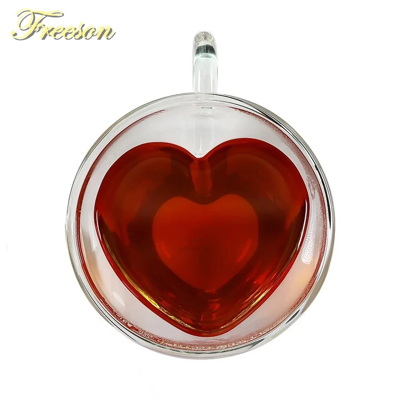 Романтическая стеклянная кружка с двойными стенками в форме сердца стакан для