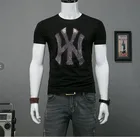 2021 Мужская модная повседневная футболка Стразы с коротким рукавом облегающая Мужская популярная деловая футболка брендовая мужская одежда мягкая удобная