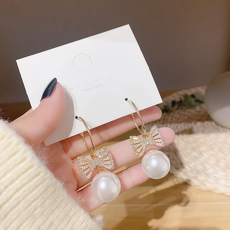 2021 новый супер фея имитации жемчужные серьги с бантами темпераментная Интернет