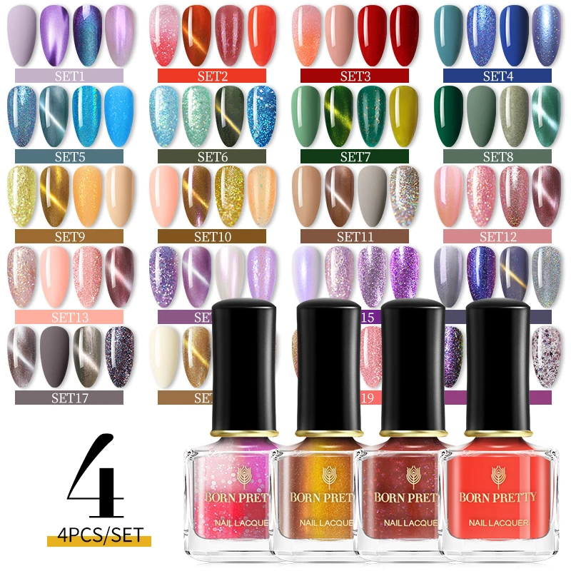 

BORN PRETTY 4PCS/Set Glitter Nail Polish Kit Shining Color Rose Gold All For Manicure Nail Art Polish Varnish Set No Need Curing