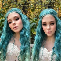 green curly natural synthetic lace front wig ombre middle part for women frontal wigs hd transparent pre plucked lolita cosplay