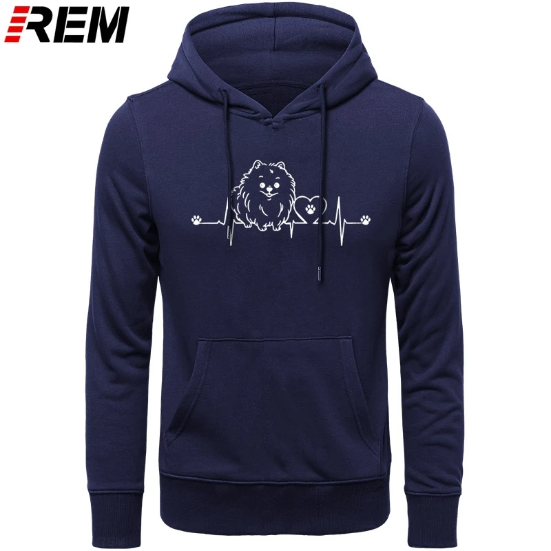 

REM Heartbeat of Pomeranian for men Cotton fashion brand men Casual LONG Sleeve Dog Men Hoodies, Sweatshirts