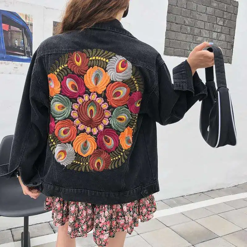 

Zoulv 2020 New Spring Coat Girl Oversized Multi Floral Embroidered Denim Jacket Long Sleeve Casual Chic Jacket Coat Women