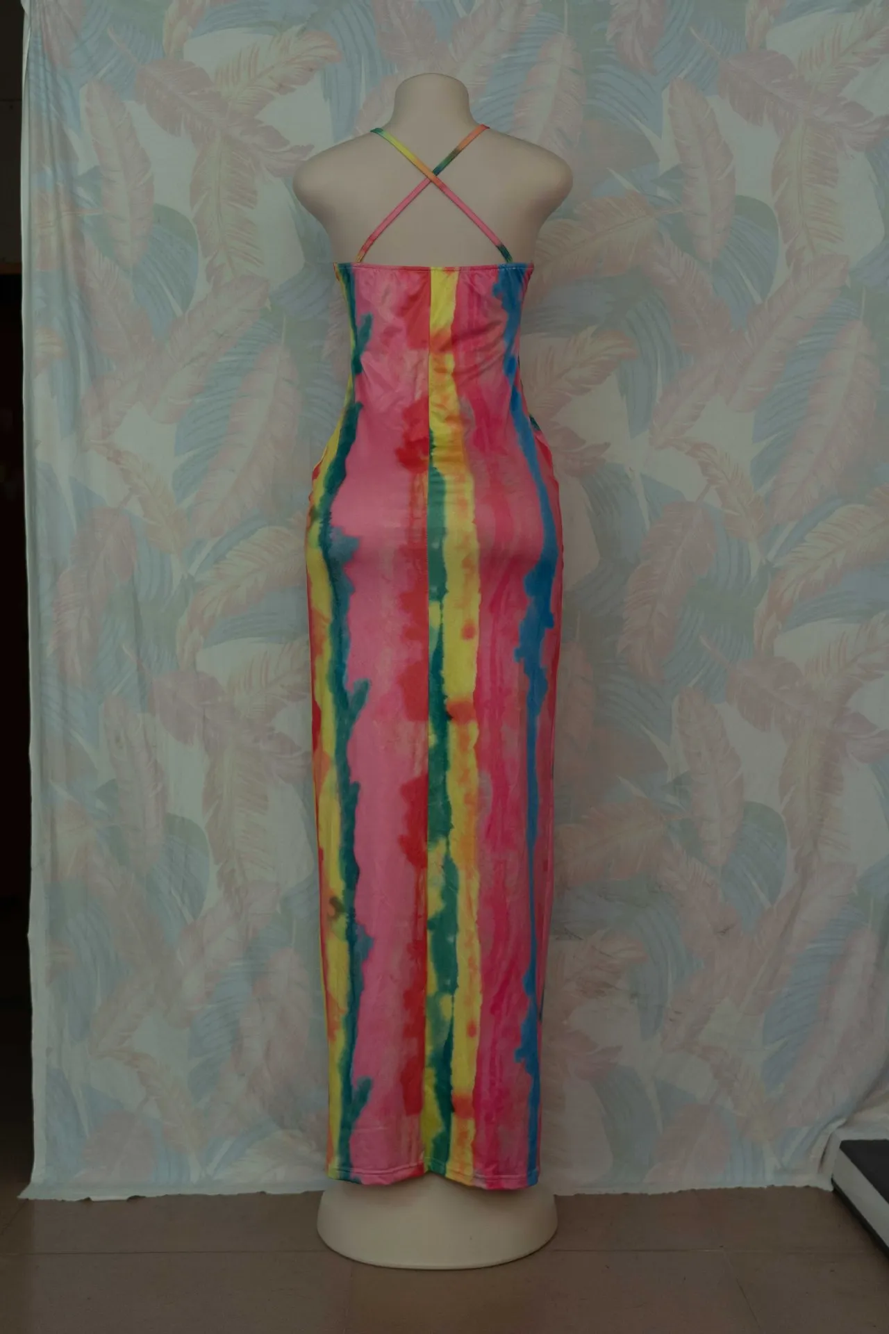 

2021 summer new women's dress European and American Internet hot popular tie-dyed printed sleeveless suspender dress