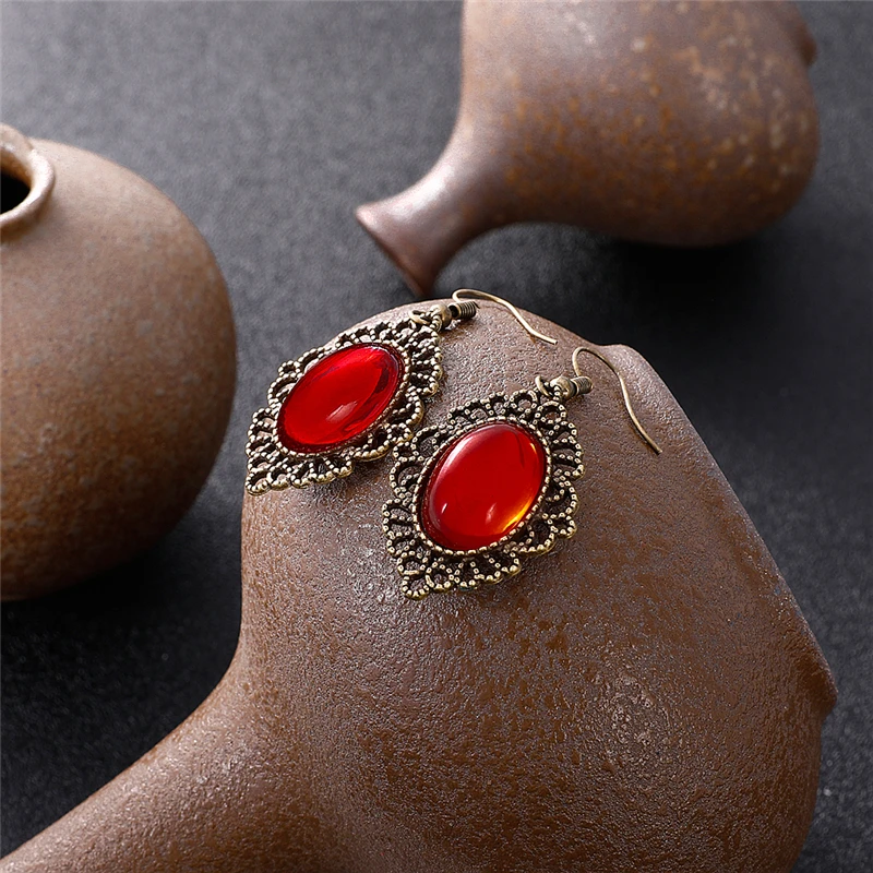 Винтажная Капля воды синий красный драгоценный камень массивные серьги для