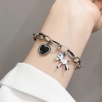 black elegance heart shaped and horse mujer pulsera retro silver color metal women bracelet jewelry new fashion femme girl gift