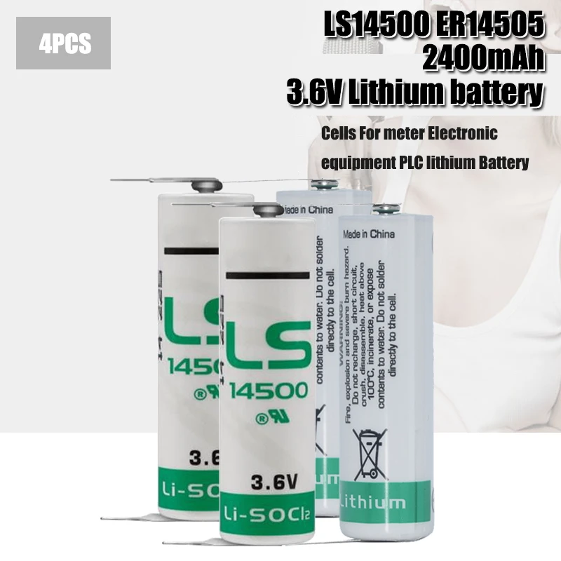 SAFT LS14500-batería de litio Industrial, 3,6 V, 2600MAH, tamaño AA, cloruro de tionilo, PLC, con dos pestañas, 4 unids/lote