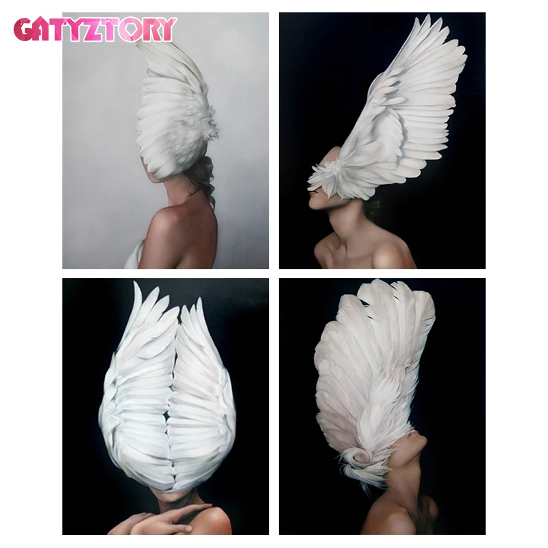 

GATYZTORY 60x75 см DIY Краски ing по номерам для девочек с нашивкой «Крылья» акриловая краска по номерам на холсте Декор цифровой Краски Инж