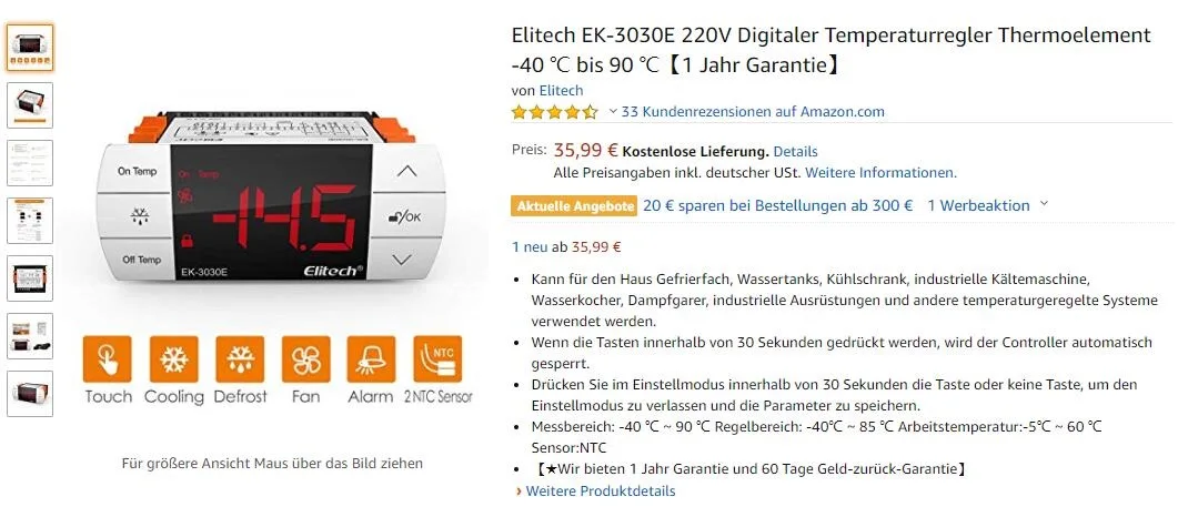 Elitech EK-3030E Температура контроллер термостат с Сенсор для великобритании и Европы 220V