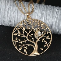 fashion drop pendant necklace luxury women zinc alloy owl tree of life round pendant necklace clavicle chain jewelry