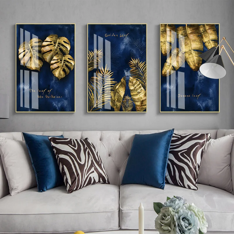 

Golden Leaves Picture Canvas Painting Wall Art Minimalist Modern Home Decor Abstract Plant Poster and Print for Living Room