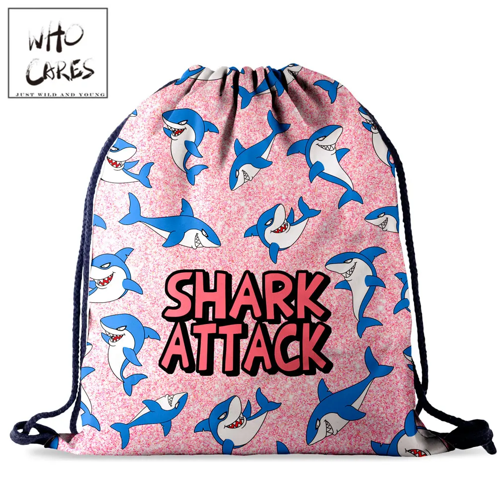 

Who Cares Retro Anime Shark Drawstring Bag Backpack Women Travel Storage Waterproof Pack 3D Printing For Girl String Bags