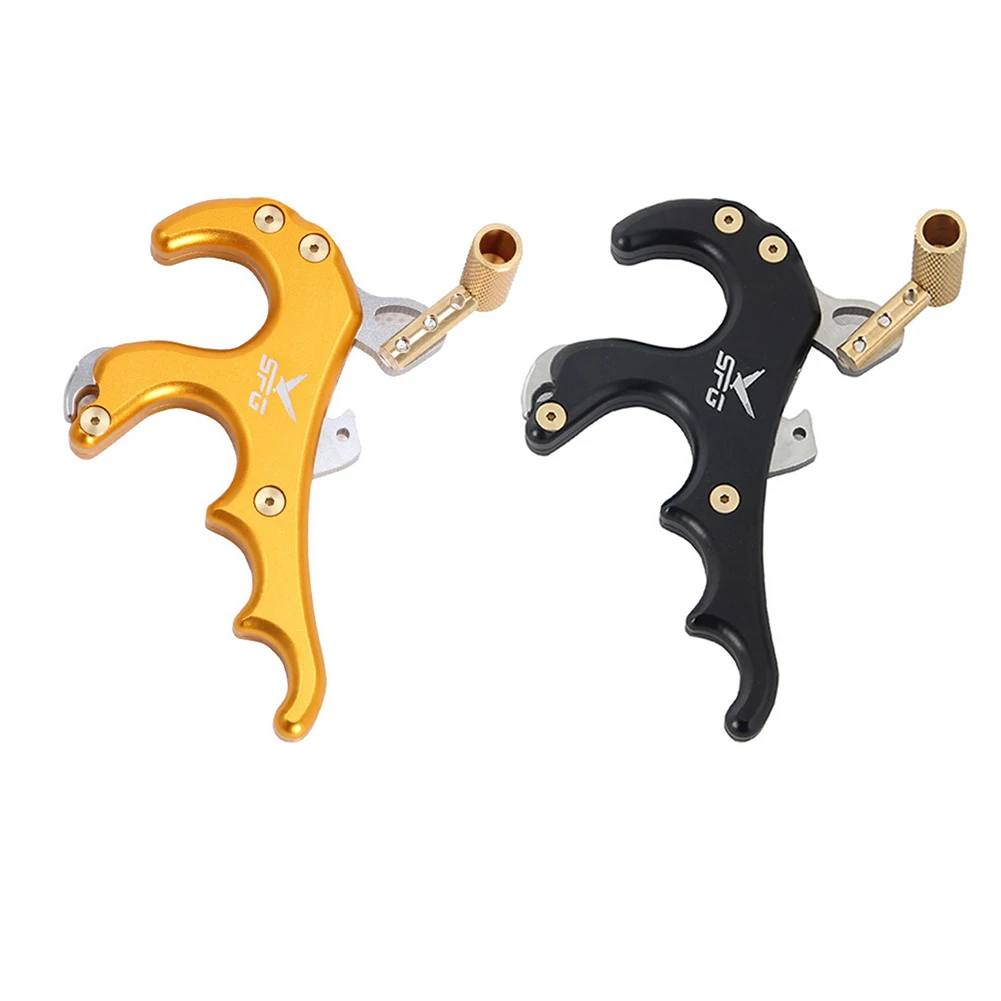 

Adjustable 4-Finger Archery Releaser Aids Thumb Trigger Grip Aluminum Alloy Compound Bow Hand Trigger Clamp Dispenser