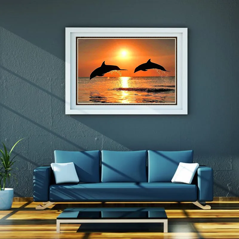 Картина с дельфином на закате 5D сделай сам полностью Алмазная вышивка крестиком
