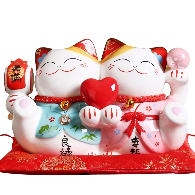 B 9 дюймов Свадебные Maneki Neko орнамент керамическая пара Lucky Cat подарок для украшения дома фэн шуй Копилка статуя - Цвет: B