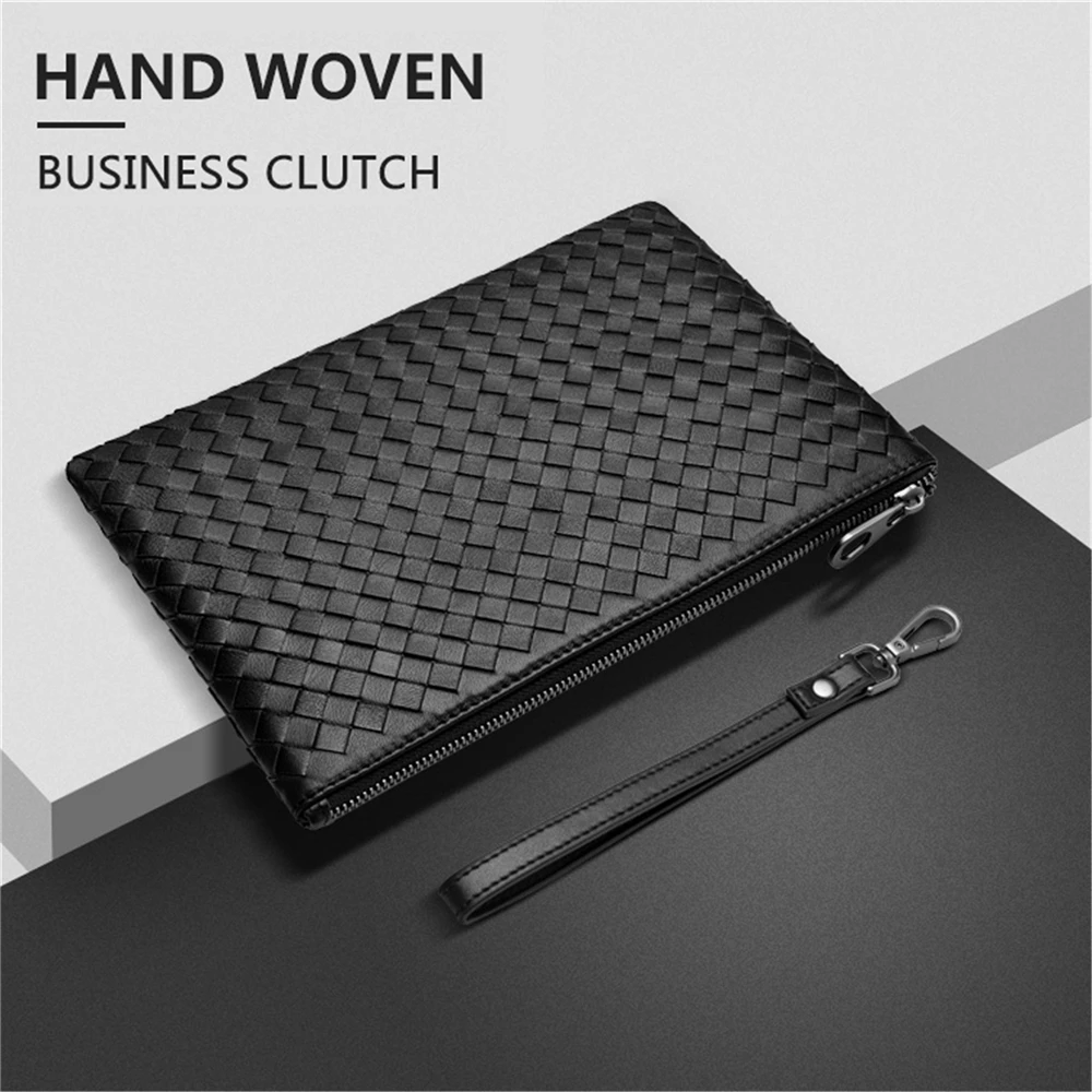 

Genuine Cowhide Leather Handbag Woven Purse Handmade Clutch Bag Wallet Card Phone Tote Bag for Cash Card Cell Phone Car Key