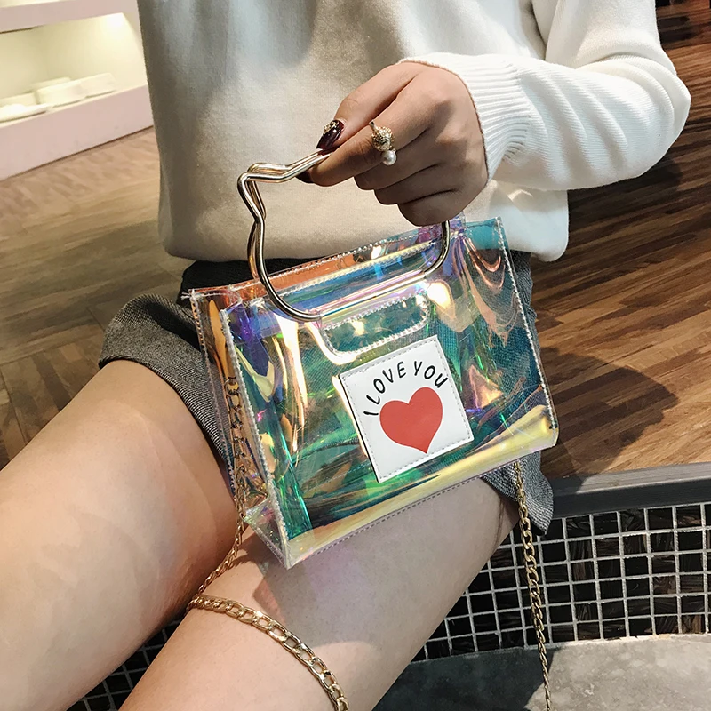 Лазерная сумка через плечо для женщин 2021 Новые прозрачные сумки Сумка с цепочкой
