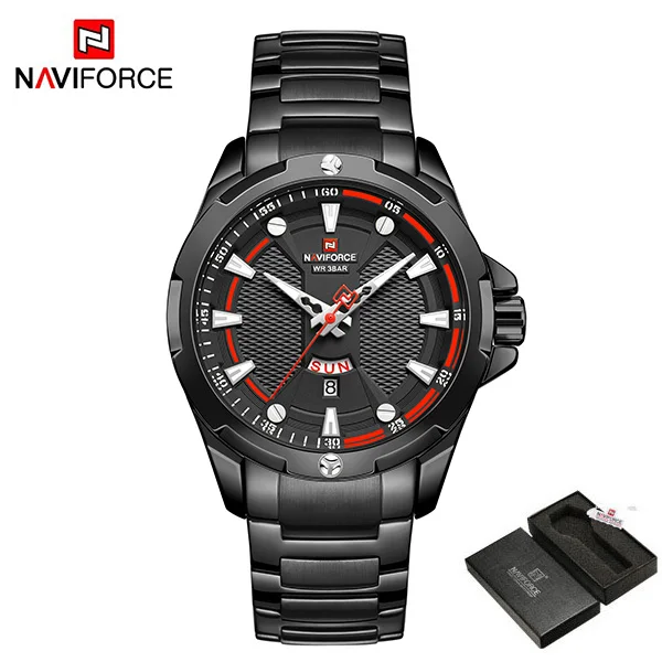 BlackWithBox NAVIFROCE новые роскошные Брендовые мужские часы полностью стальные деловые наручные часы водонепроницаемые кварцевые мужские часы Relogio Masculino - Цвет: BlackWithBox