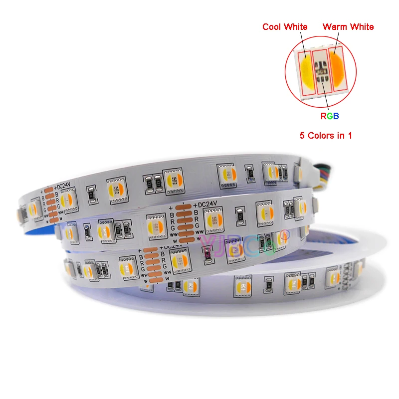 5M AC/DC 12V 24V 5 цветов в 1 светодиодный чип RGB ленты SMD 5050 гибкий светильник + холодный