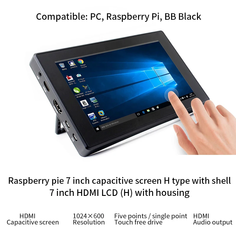 

2Pcs Raspberry Pi 4B 7-inch Display Capacitive Touch IPS Screen HDMI Support VGA Input