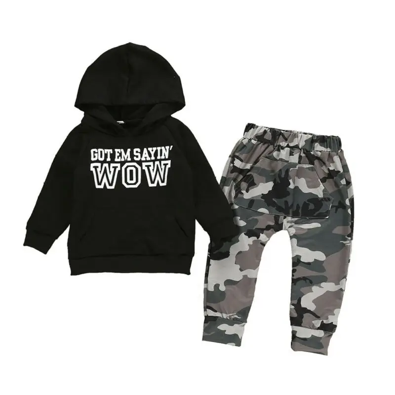 

CANIS Newborn Baby Boys 2019 Autumn Long Sleeve Letter Printed Hooded Tops Sweatshirt Camouflage Pants Outfits Set Clothes