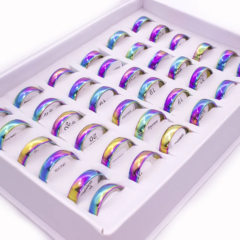 

Wholesale 36 Pieces Mix Size Simple Stainless Steel Ring for Women 6MM Width Romantic Statement Rings Men Fashion Jewelry