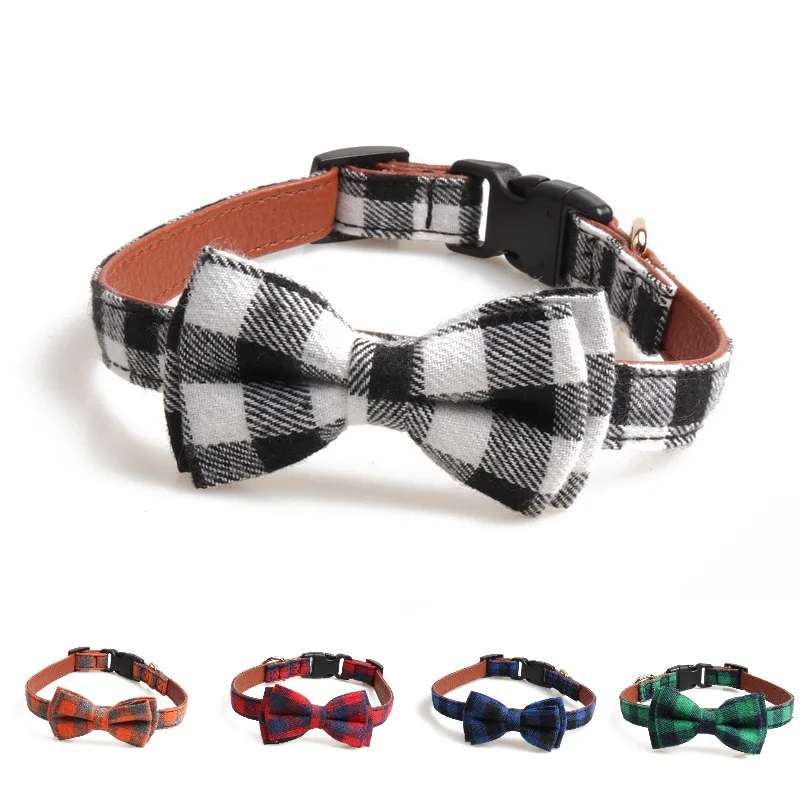 

Plaid Pet Puppy Collar Adjustable Safety Buckle Kitten Puppy Necklace Collars with Bowknot Personalized Dog Collars Accessories