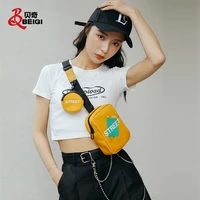 bq fashion panelled letter print design street hip hop streetwear mini crossbody messenger chest bags with small coin purse