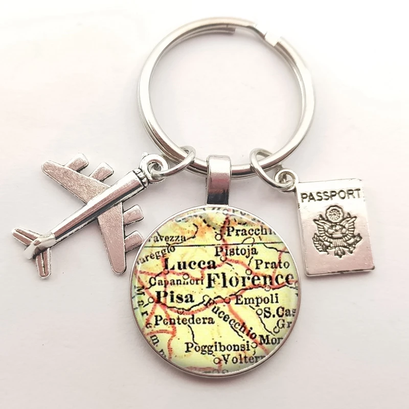 Винтажная карта мира путешествий Карта города брелки Нью-Йорк Флоренция