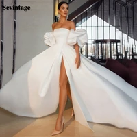 sevintage high side slide wedding dresses puff sleeves bridal gowns stain a line strapless bride dress 2021 vestido novia
