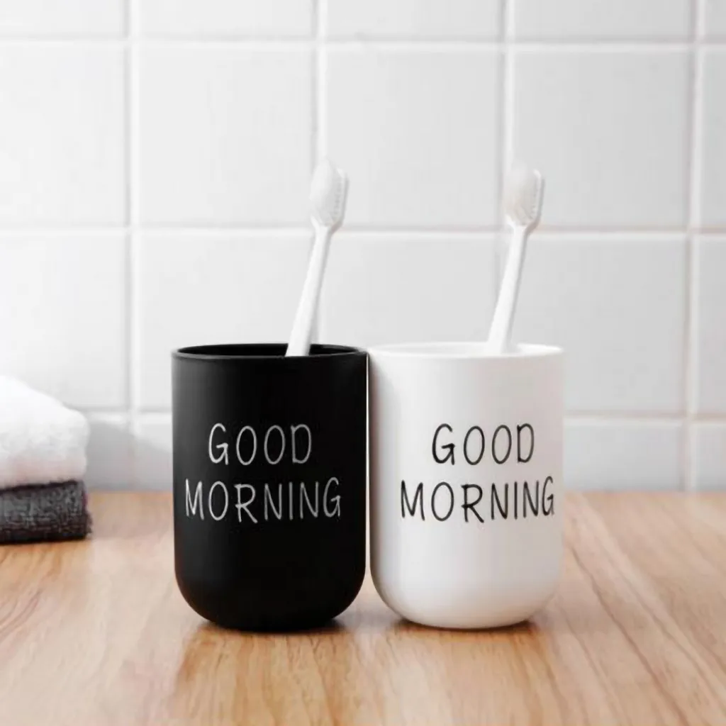 

Simple Nordic Travel Portable Washing Cup Bathroom Plastic Toothbrush Holder Good Morning Storage Organizer Cup Bathroom Sets