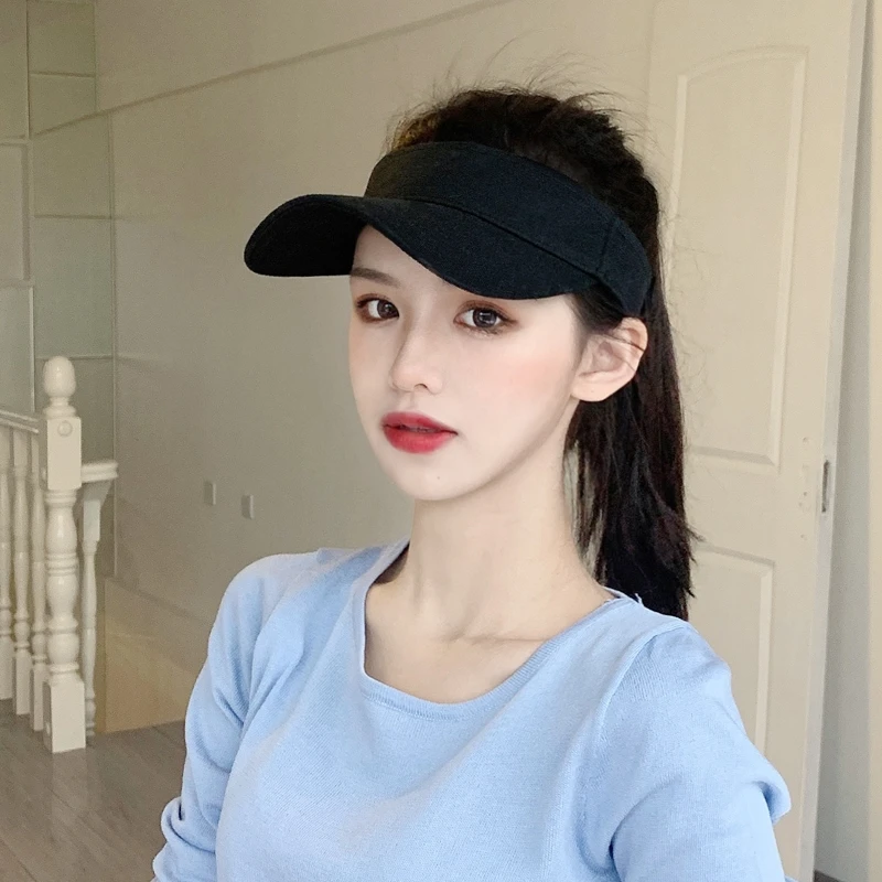 

White Visor Peaked Cap Women's Trendy Summer Thin Type Sunscreen Sun Hat Baseball Cap Men's Black Sun Hat Cycling