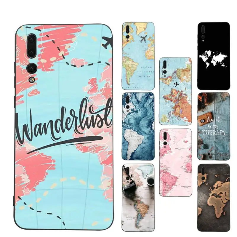 

World Map Travel Phone Case Soft Silicone Case For Huaweip30lite p30 20pro p40lite P30 Capa