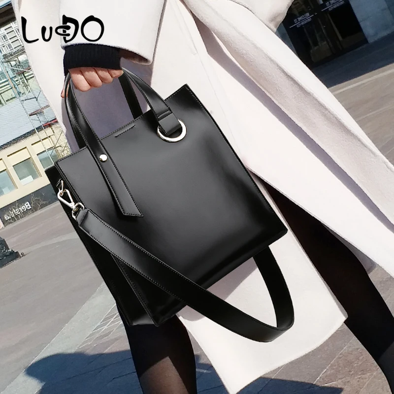 

LUCDO Solid color Leather Luxury Handbags Women bags designer Large Capacity Totes Bag Retro shoulder Messenger Crossbody bag