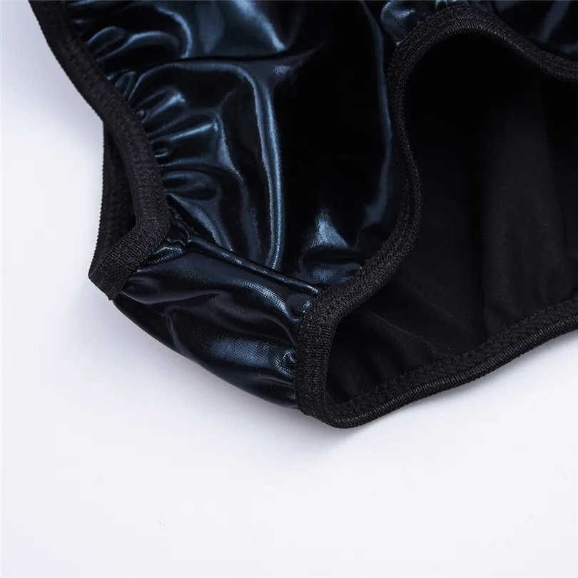 Новый женский боди одежда для сна из лакированной кожи висячий воротник