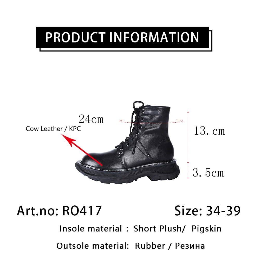 

RJN Women's Boots Round Toe Lace Up Black Modern Bootie High Quality Platform Genuine Leather 2020 Stylish Women's Shoes RO417