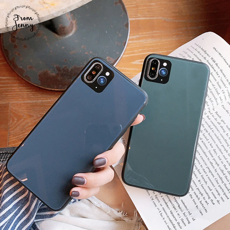 From Jenny Simple and funny for iPhone 11 Pro x xr xs max 6 6s 7 8 Plus solid color mobile phone glass protection hard shell |