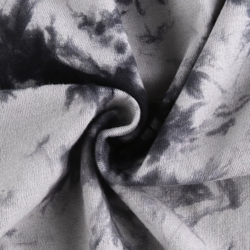 

Streetwear Slim Tie-Dye Drawstring Crop Top Gothic Women Splice Metal Chain Short Sleeve Tshirt Female Summer Punk Top