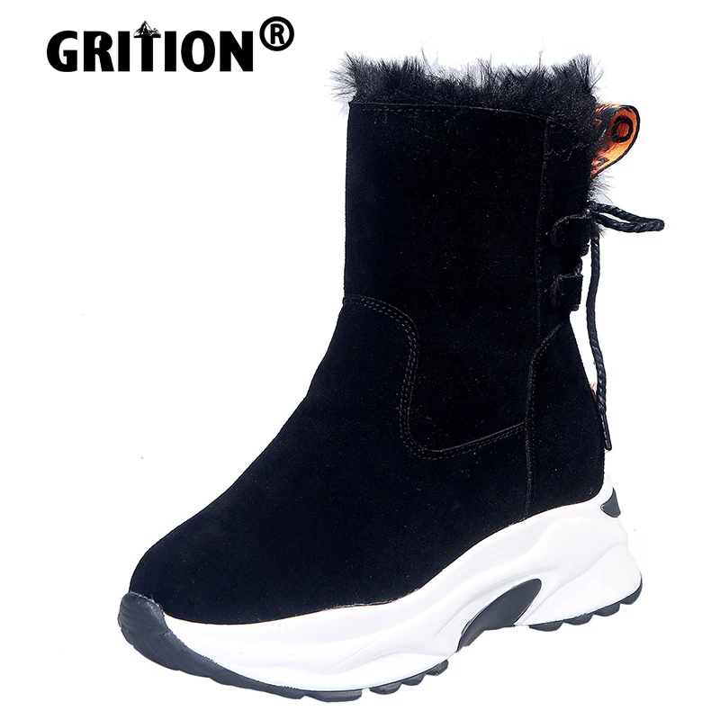 

GRITION Women Boots Wedges High Heels Shoes Snow Warm Internal Increase Height Casual Comfort Boots Non-slip Waterproof Fashion