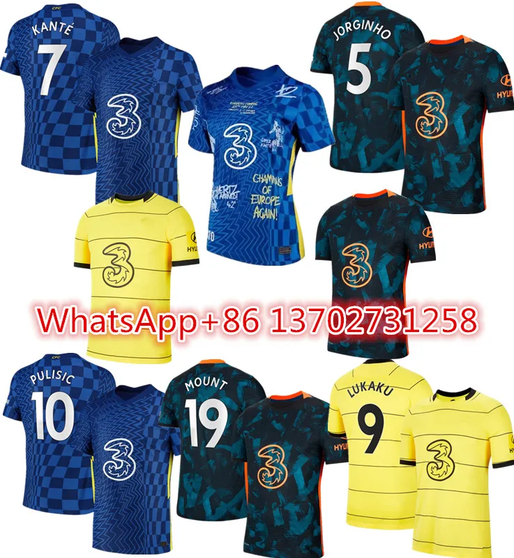 

Футбольные майки Челси 21-22 LUKAKU KANTE JAMES PULISIC 2021 2022, домашняя синяя желтая футбольная рубашка, Мужской комплект униформы для детей