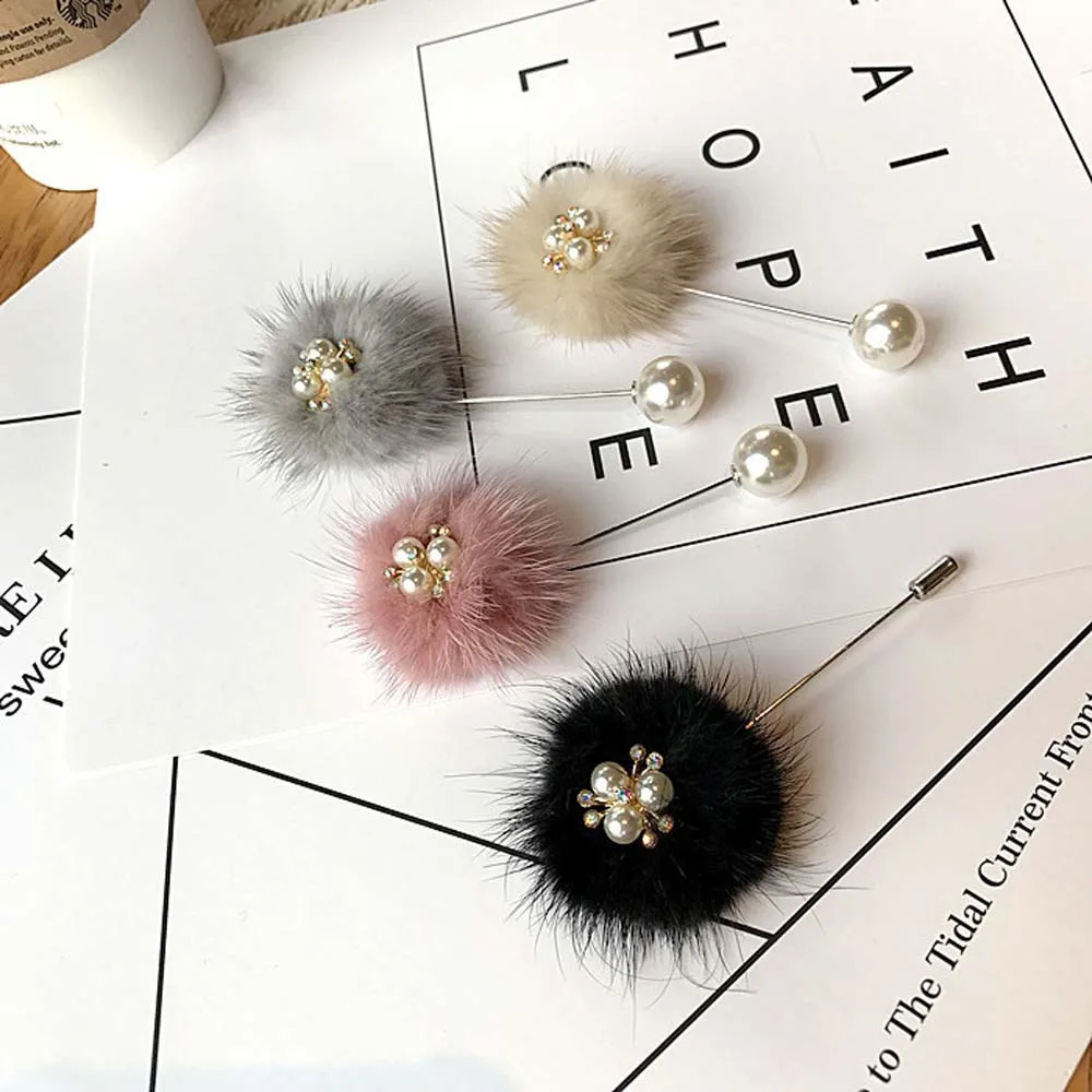 Новинка милая меховая брошь из меха норки с заячьими ушками шариков для женщин