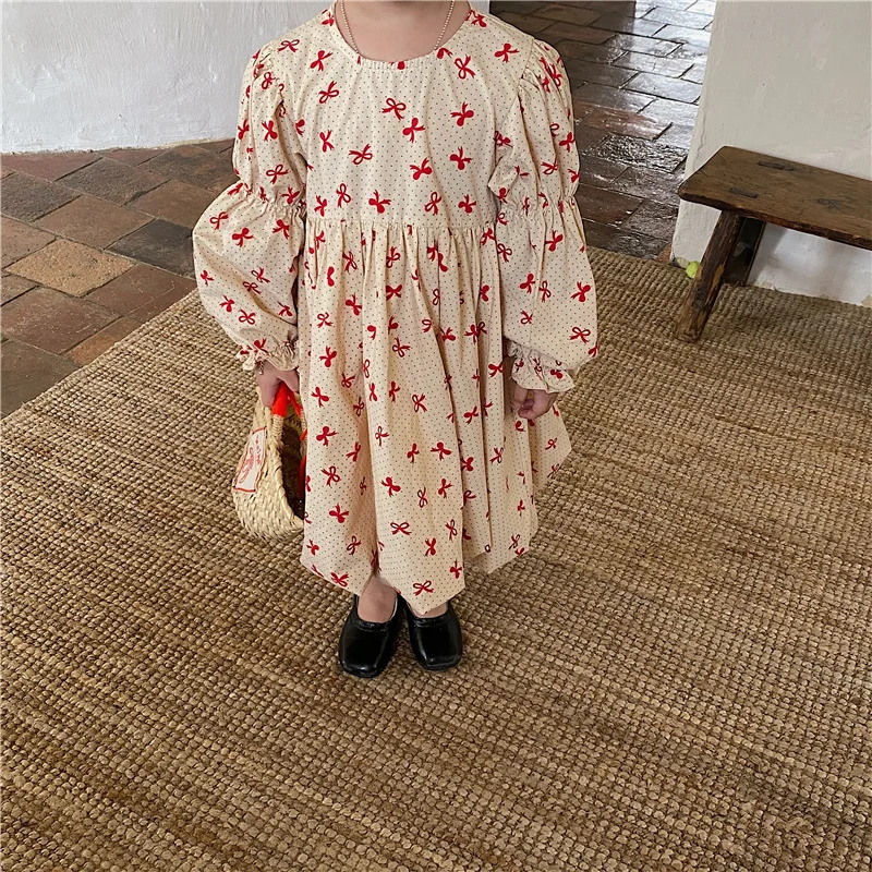 

2021 Girls Autumn Dress Children's Round Neck Printed Long Sleeve Dress Korean Baby Clothes Girls Dresses Wholesale Clothing