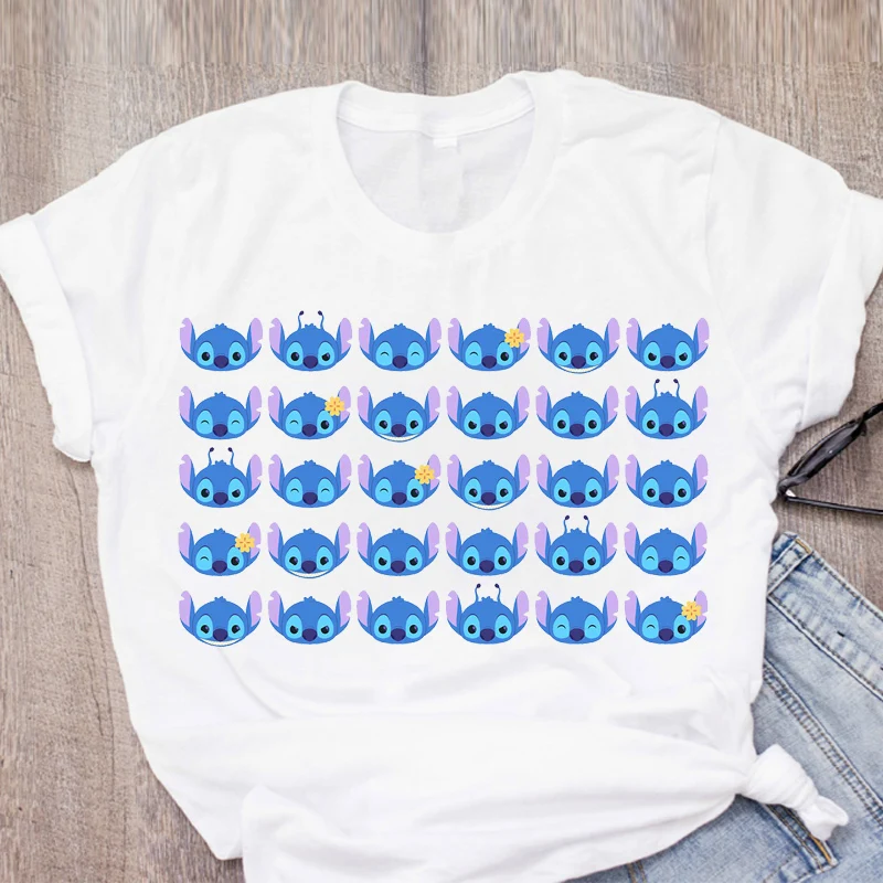 Women Cartoon Stitch Print Short Sleeve 90s Coffee Dog Cute Womens Summer Lady Clothing T-Shirt Shirt Tops Tees Female T | Женская
