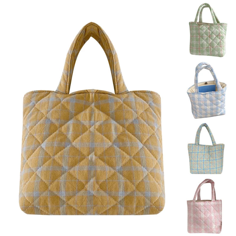

Lunch Bag Sweet Candy Color Grid Handbag Casual Designer Purses Purses Beach Packet Purses Hand Shoulder Bags