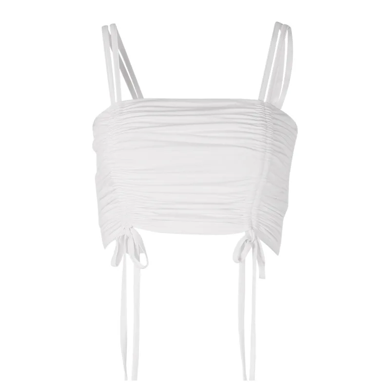 

Drawstring Two-strap Suspenders Tube Top European and American Sexy Backless Pleated Wrap Chest Inside Wear Women