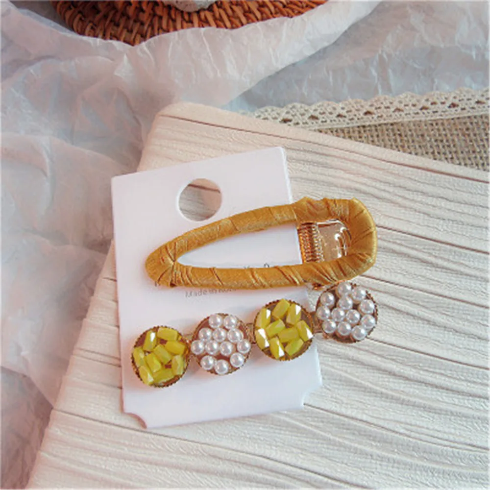 

Korean Chic Style Exquisite And Beautiful Rhinestone Cloth Art Lady Water Droplet Hair Clip Temperament Round Retro Hairpin