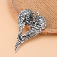 5pcslot silver color large rose angel wings feather charms pendants for necklace jewelry making accessories