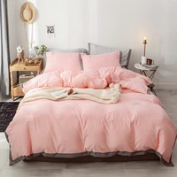 2021 new nordic bare sleeping wide brim washed cotton bed sheet four piece set 1 8m bed simple solid color fitted sheet set