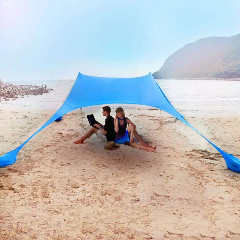 

2023 3-4 People Beach Tent Sun Shade Set Portable Outdoor Sun Shading Awning With Sandbags Lycra Fabric Sun Shelters Camping