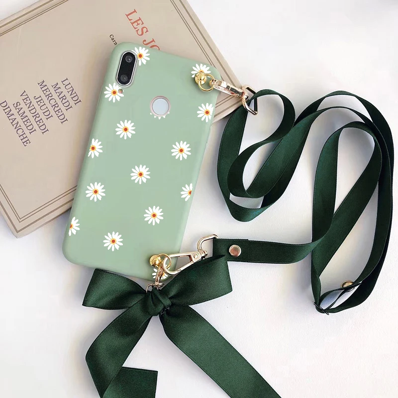 

Floral Daisy Phone Case for Huawei P8 Lite 2017 P10 P20 P30 P40 Lite Pro Mate 30 20 10 Lite Lanyard Neck Strap Rope Cover